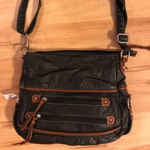 BRAND NEW Black Shoulder purse with Brown Trim!